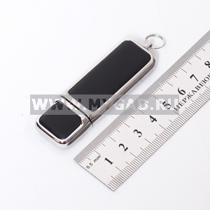 USB флеш-диск на 2 GB, черный, кожаный корпус, металлические вставки, MG17213.BK.2gb с лого