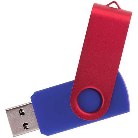 Флешка 16 ГБ синяя с красным, металл и пластик soft-touch «ТВИСТ-КОЛОР-МИКС»